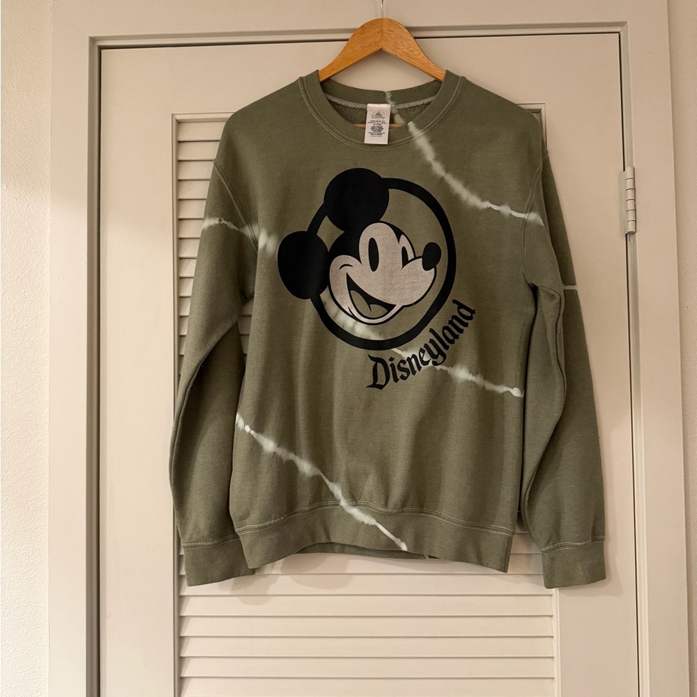 Disney Olive Tie Dye Crewneck Sweater with Mickey Design
